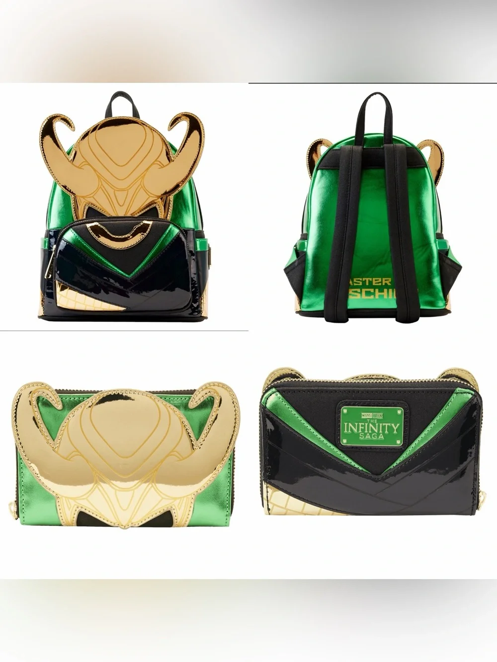 NWOT Loungefly Disney Marvel Loki Helmet backpack+wallet SET